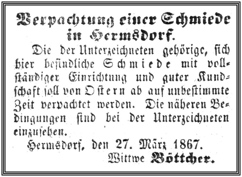 1867-03-27 Hdf Verpachtung Schmiede Boettcher